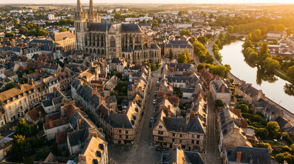 Vue aérienne du Mans avec la cathédrale Saint-Julien