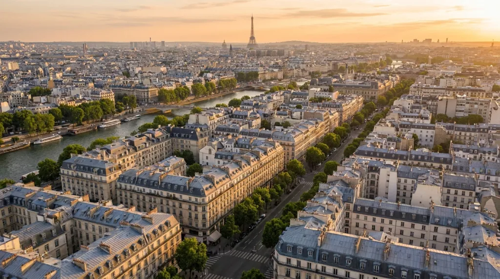 Vue aérienne de Paris avec la Tour Eiffel